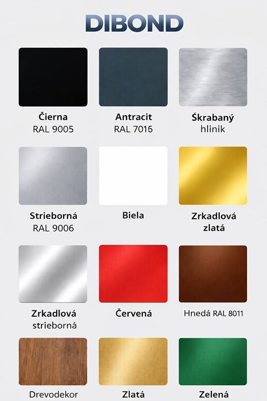 dibond material vzorkovnik farieb
